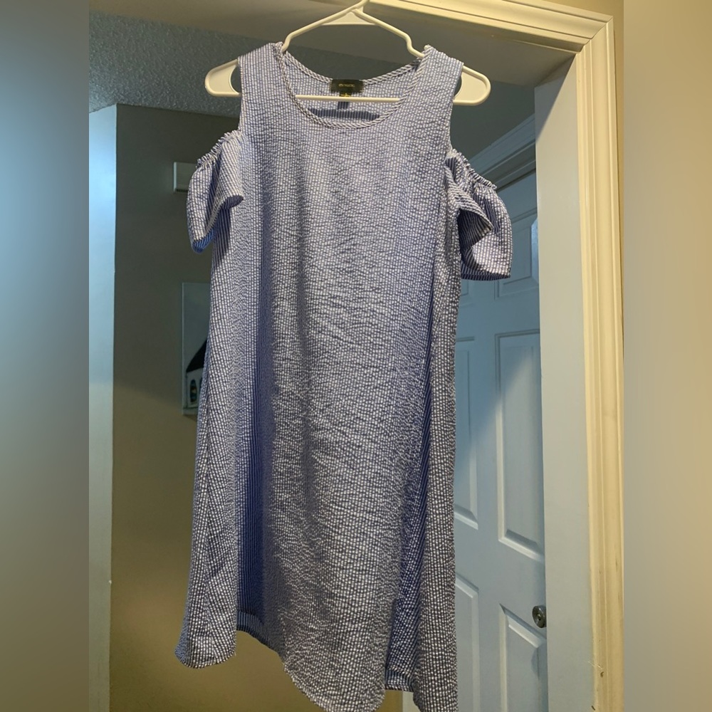 Blue, seersucker dress
